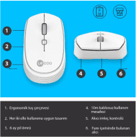 LECOO WS202-B KABLOSUZ 1200DPI 4 TUŞLU OPTIK MOUSE BEYAZ